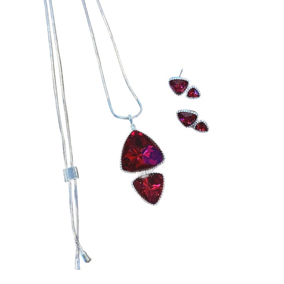 Touchstone Crystal Jewelry - EUC Touchstone Crystal Red Ruby Pendant and Matching Earrings Set!